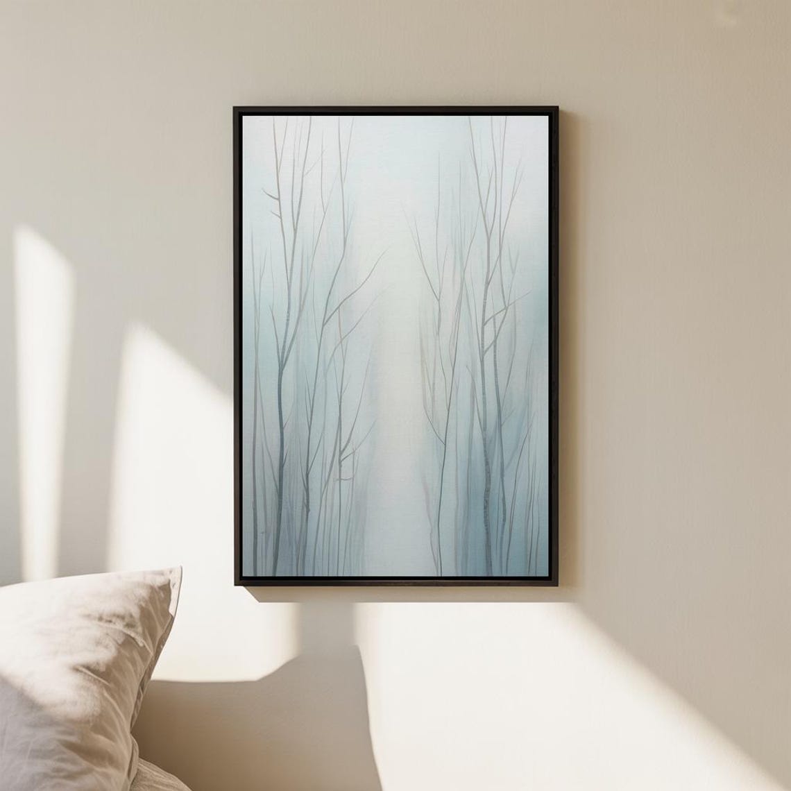 Foggy Bare Trees In Pale Blue Mist Minimalist Forest Art Poster