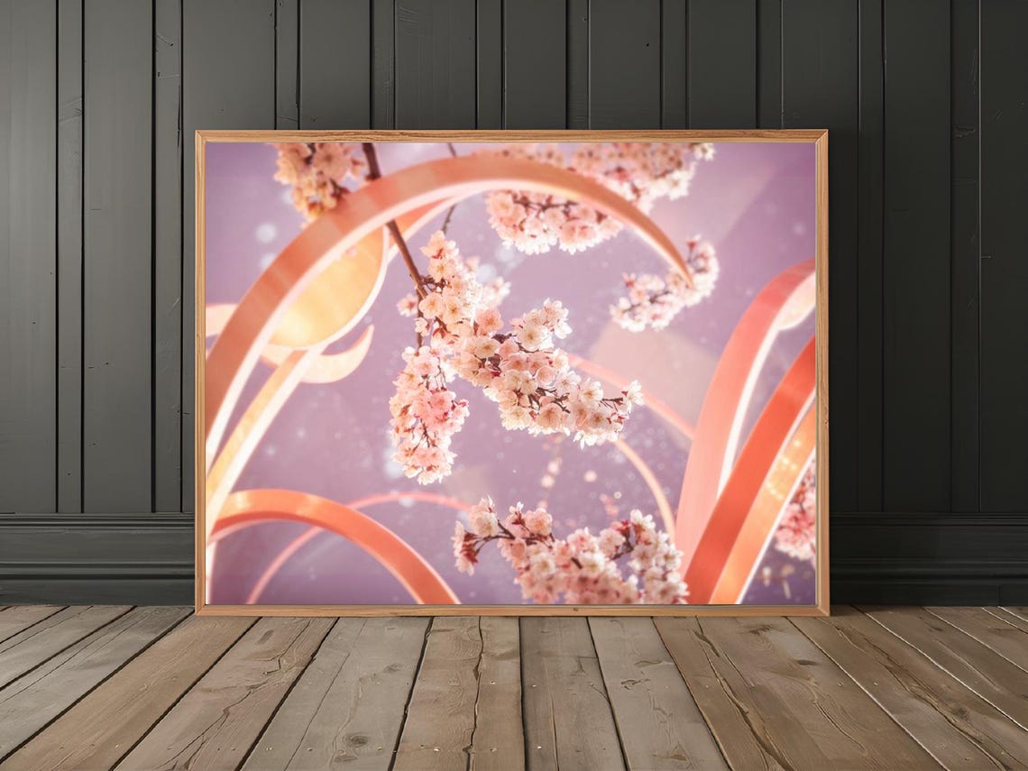 Dried Cherry Blossom Flakes Minimalistic Art Print Nature Decor Wall Room - Image 3