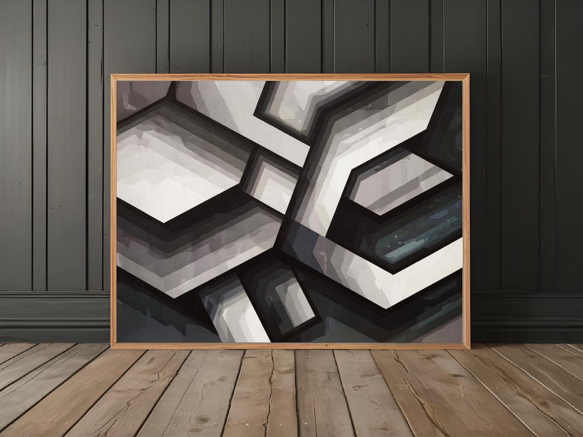 Monochrome Geometric Intertwine 3D Shapes Black White Wall Art - Image 3