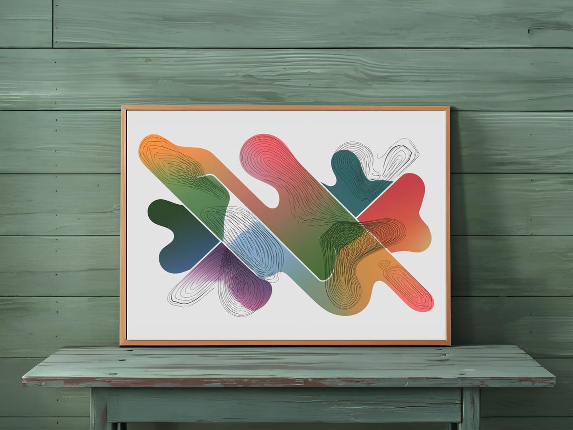 Colorful Fluid Abstract Lines Gradient Organic Shapes Wall Art