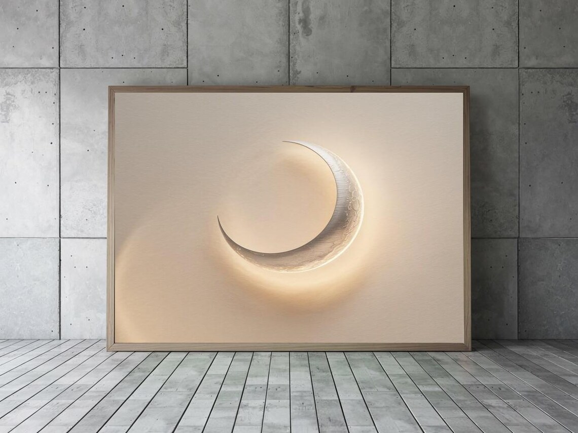 Glowing Crescent Moon on Warm Cream Minimalist Celestial Night Sky Poster - Image 3