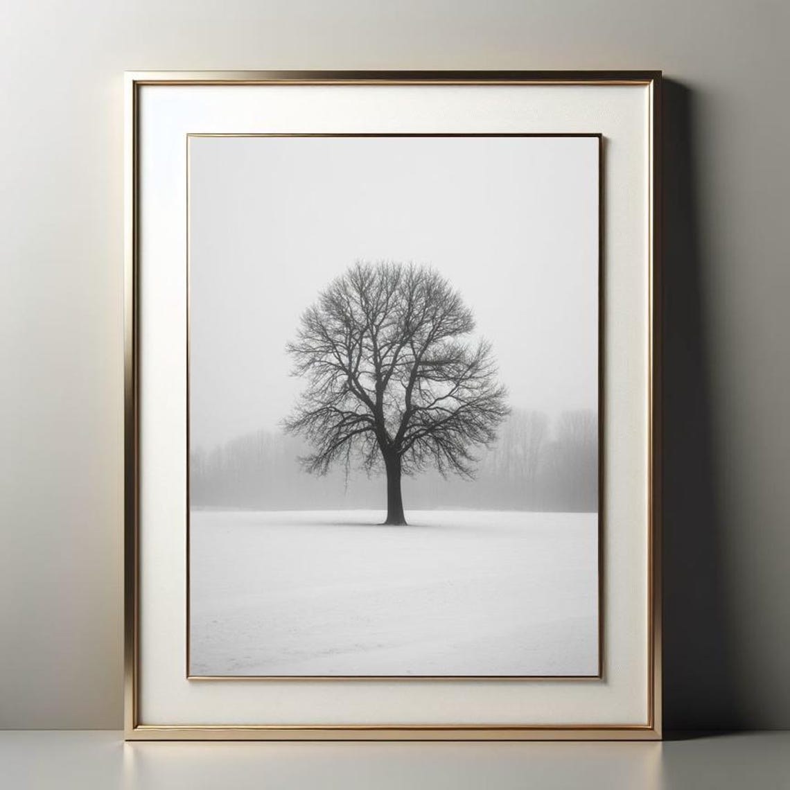 Minimalist Tree In Winter Black And White Landscape Wall Art - Image 3