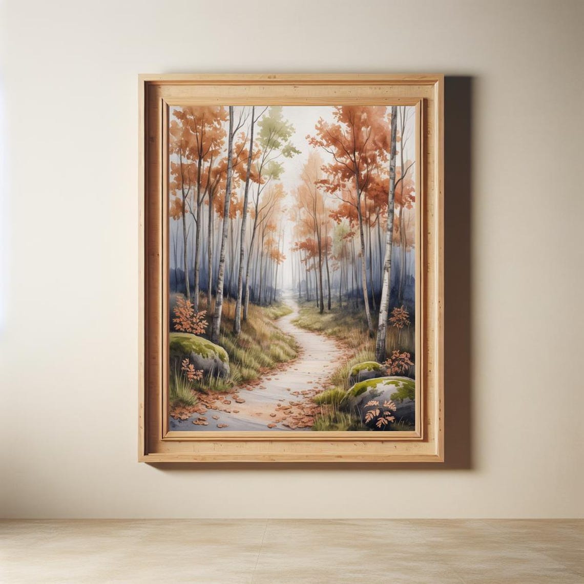 Autumn Forest Path Birch Trees Watercolor Fall Landscape Poster