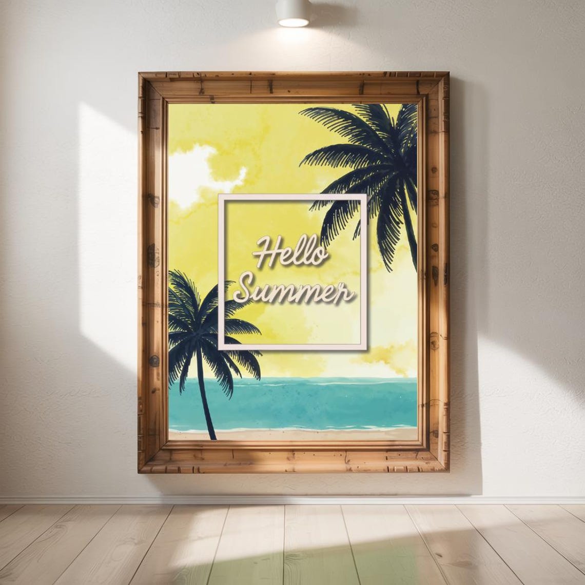 Hello Summer Beach Palm Trees Turquoise Ocean Tropical Decor Print - Image 3