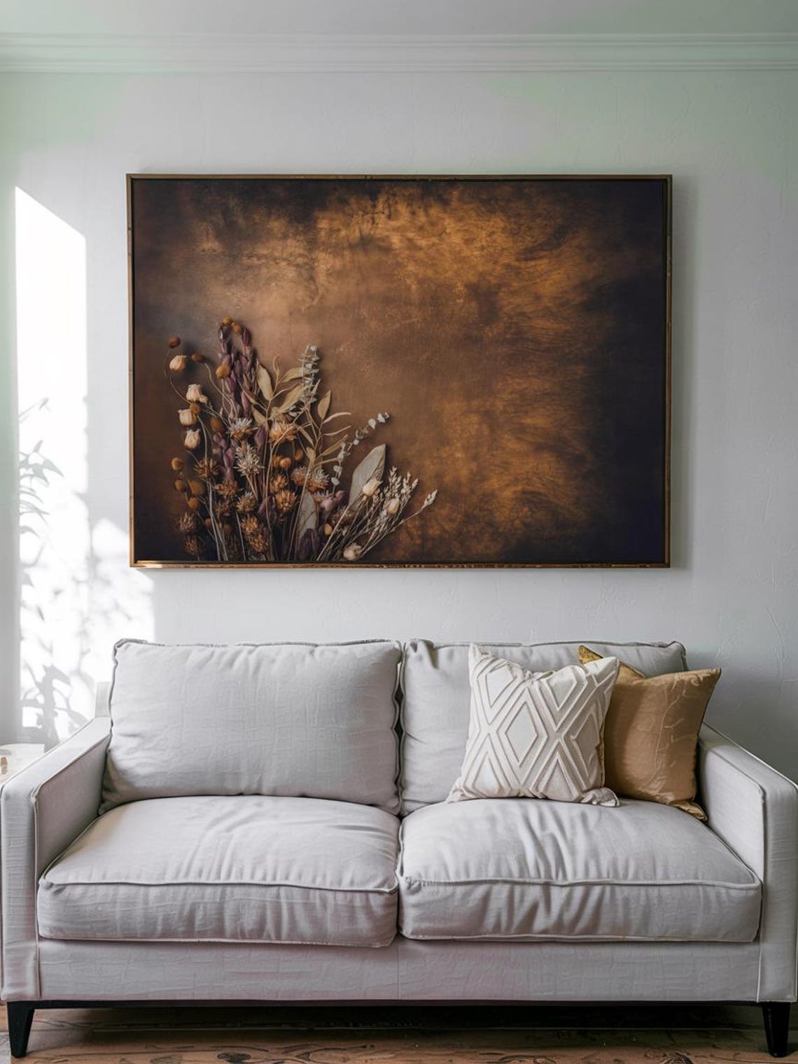 Dried Wildflower Bouquet Dark Bronze Still Life Moody Art Print