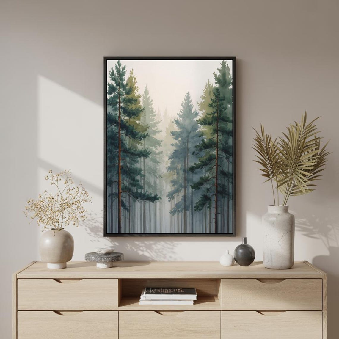 Misty Pine Forest Tranquil Nature Wall Art - Image 2