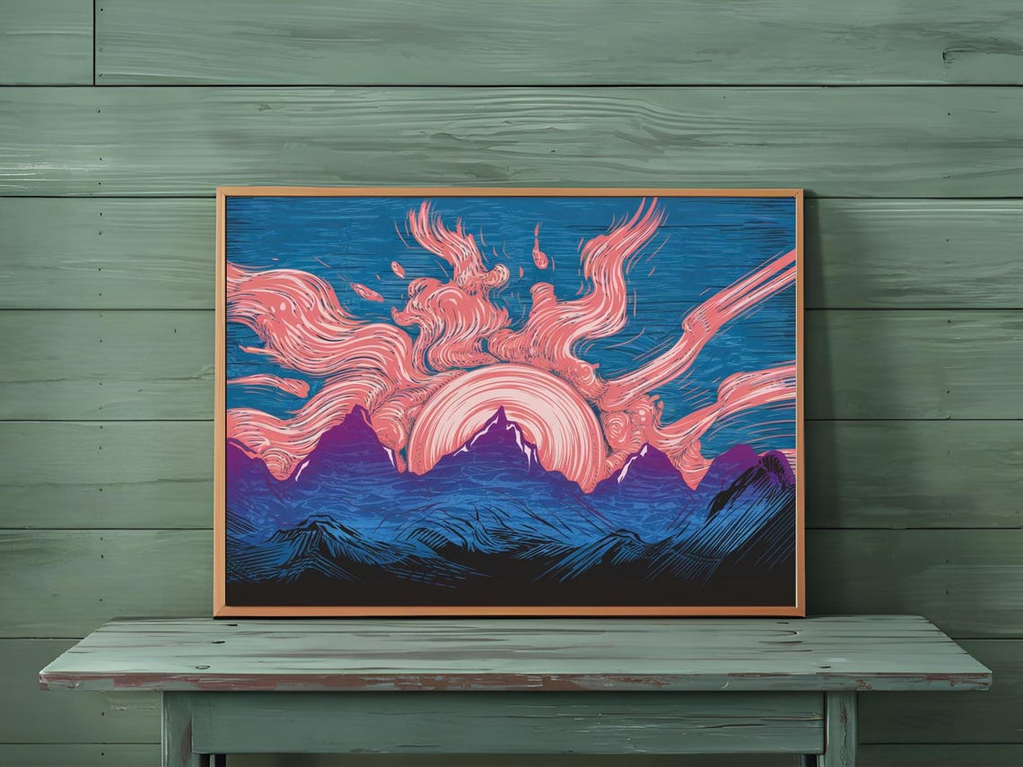 Mountain Peaks Sunrise Minimalistic Art Print Nature Decor Wall Room - Image 3