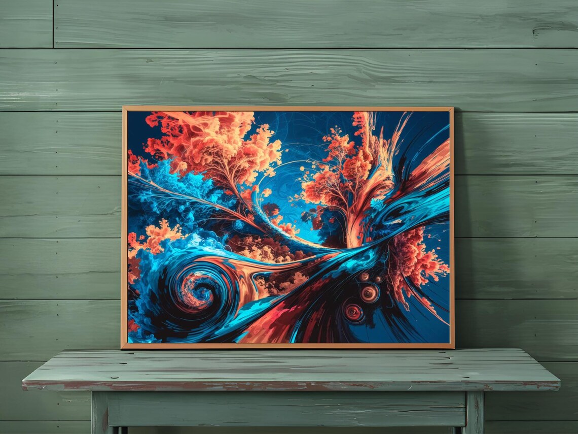 Swirling Blue Coral Abstract Organic Nature Fluid Art Poster