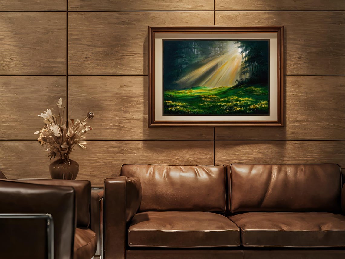 Sunbeam Forest Meadow Green Valley Light Rays Classic Art Print