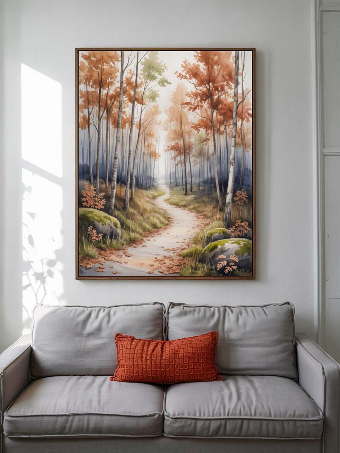 Autumn Forest Path Birch Trees Watercolor Fall Landscape Poster - Image 2
