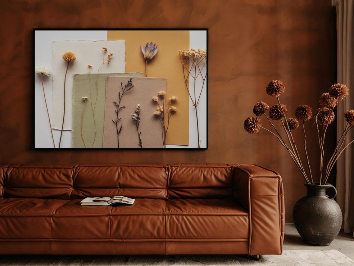 Pressed Dried Wildflowers Earth Tone Botanical Collage Wall Art - Image 2