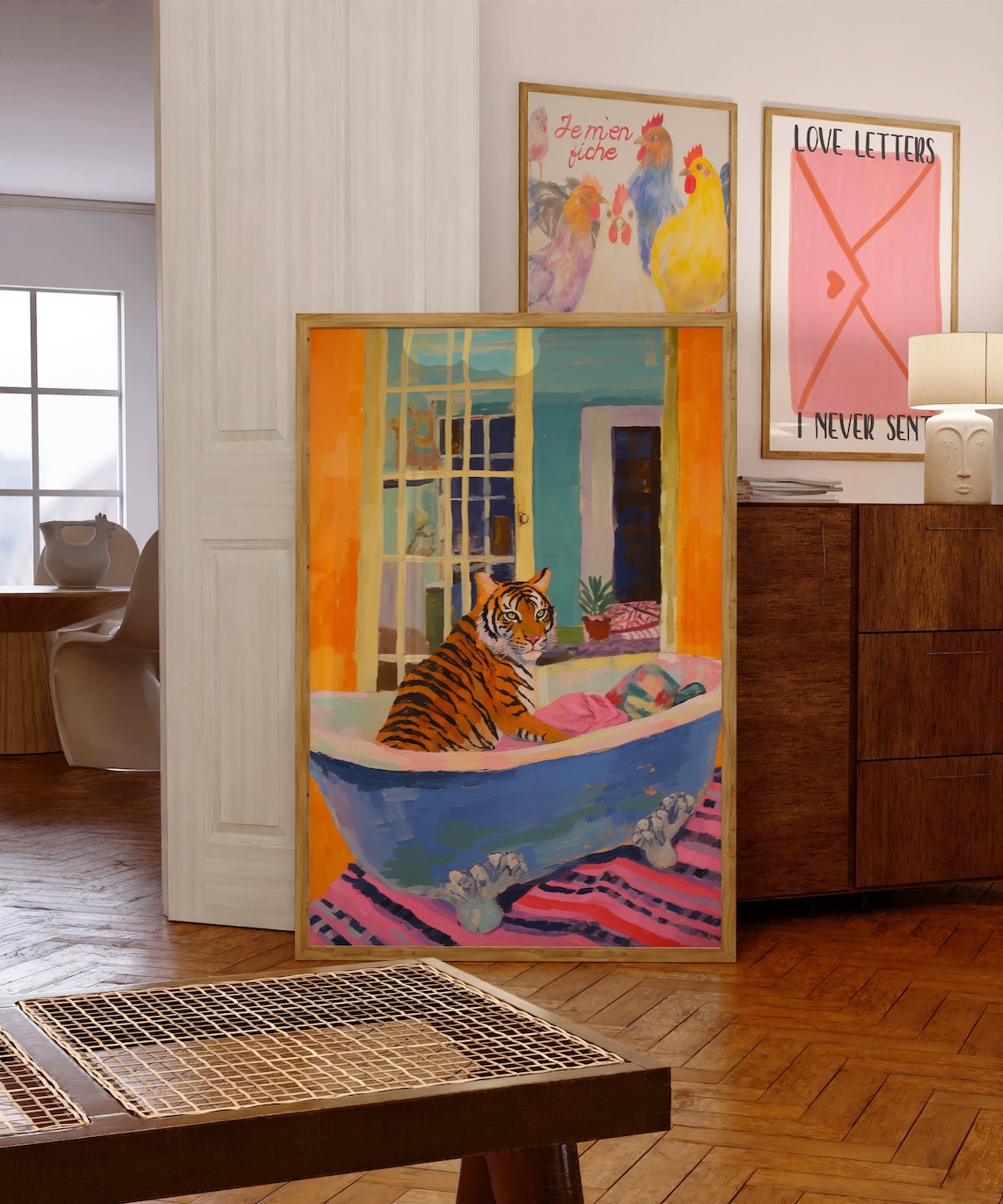 Tiger Poster, Maximalist Bathroom Decor Print
