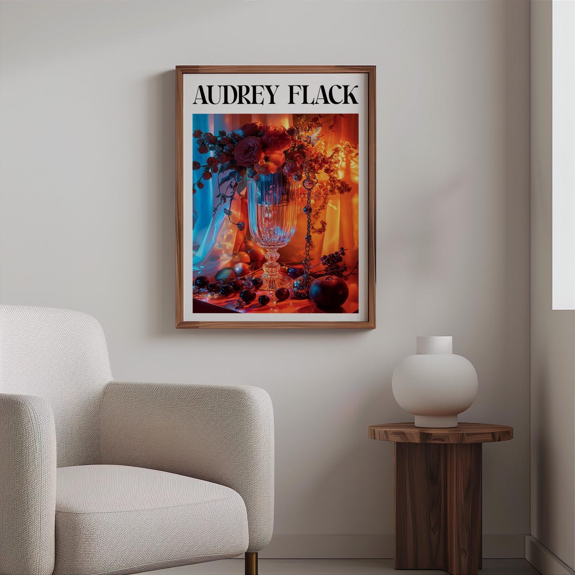 Audrey Flack Blue Vase Roses Grapes Dramatic Light Still Life Print - Image 2