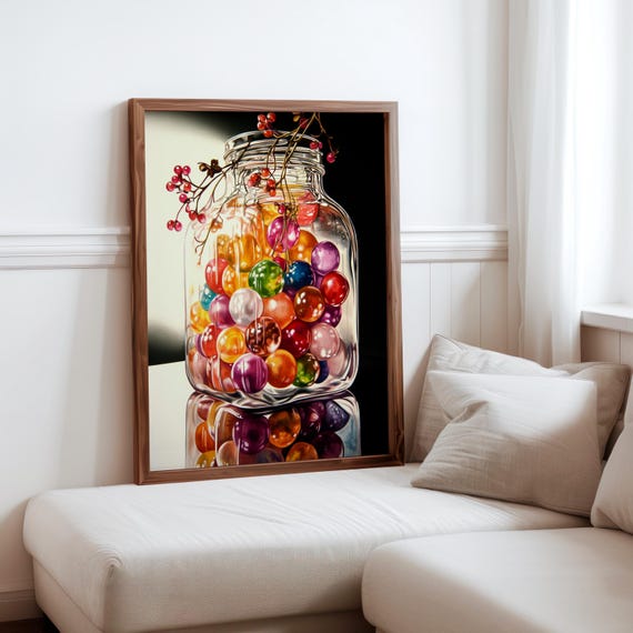 Charles Bell Inspired Photorealism Poster Vintage Gumball Print Colourful Retro Sweetshop Hyper Realistic Candy Machine 1980s