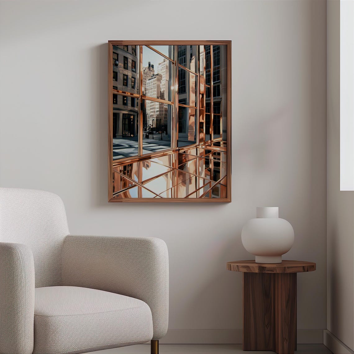 Photorealistic Copper Grid Facade Reflecting Classical Plaza Poster - Image 2