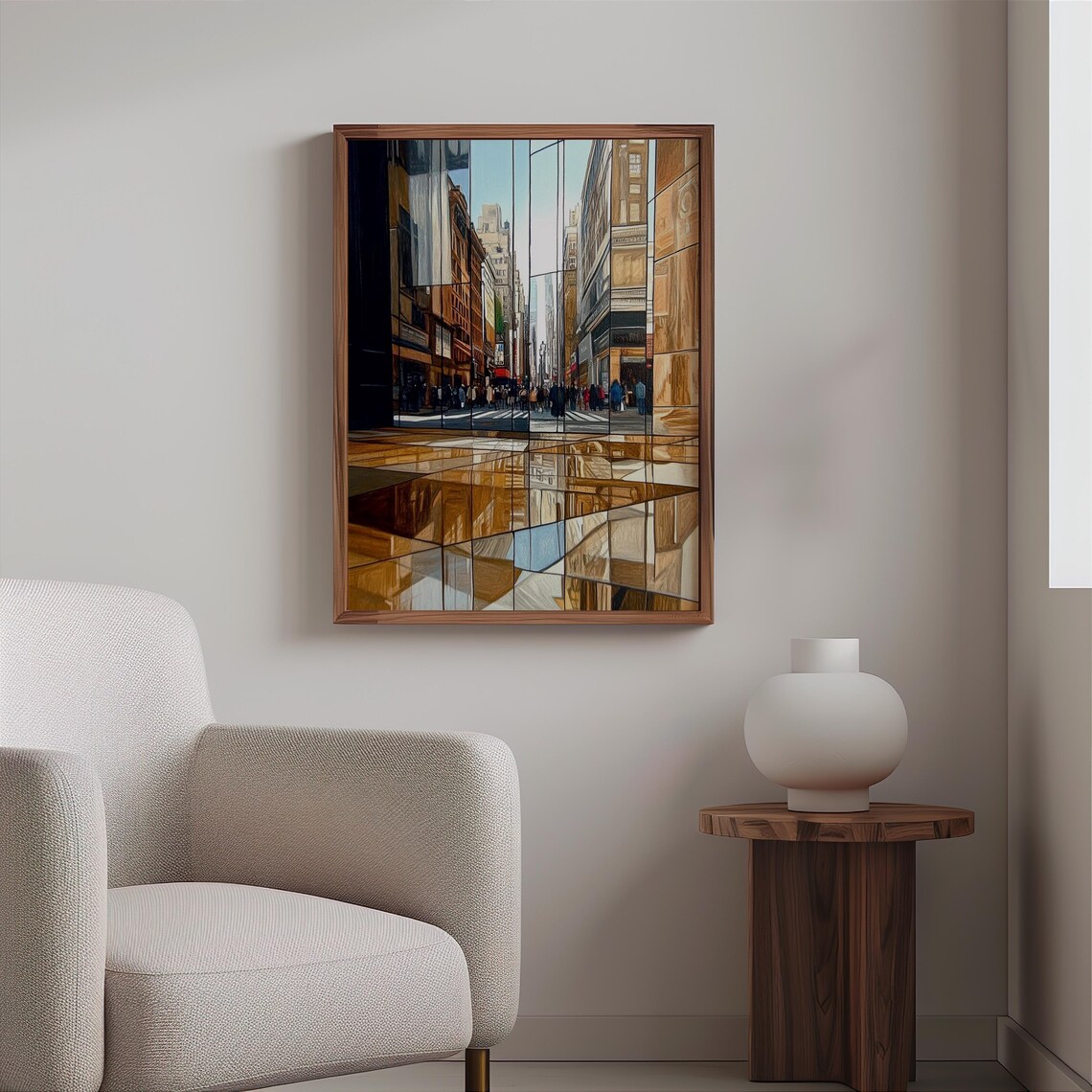 Photorealistic Busy City Street Fragmented Glass Reflections Poster - Image 2