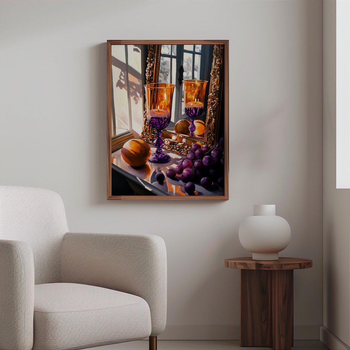 Purple Goblets Grapes Gilt Mirror Still Life Photorealism Art Print - Image 2