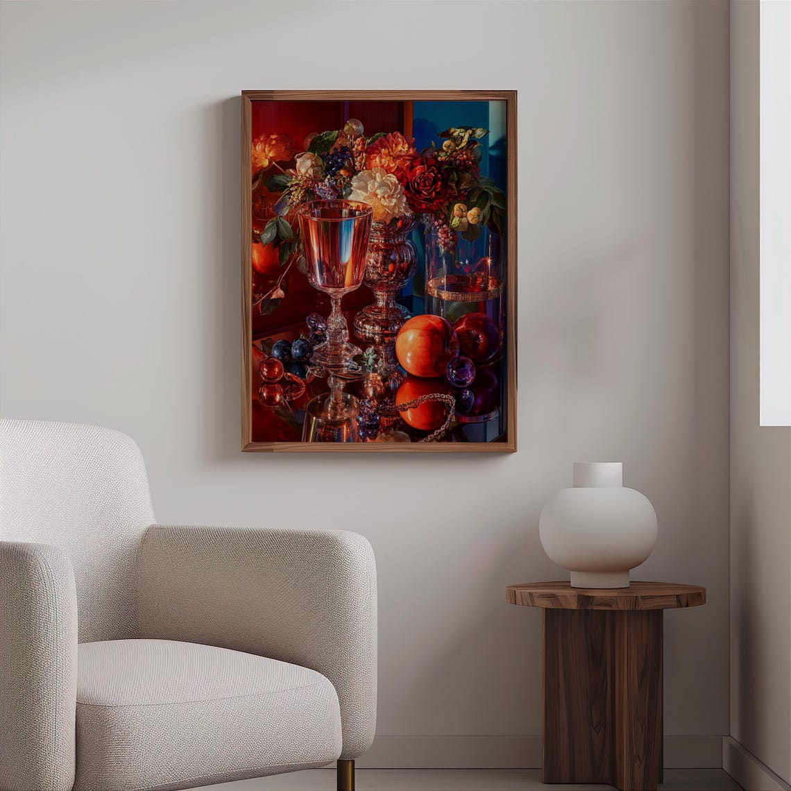 Amber Goblets with Flower Arrangements Still Life Art Poster - Image 2