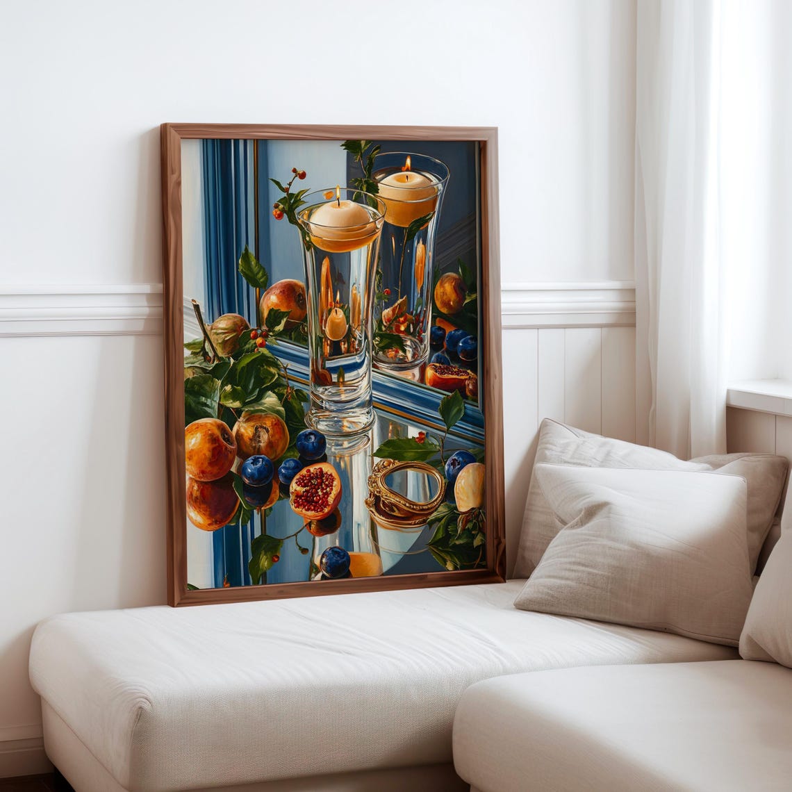 Floating Candles Glass Vase Fruit Still Life Photorealism Art Print