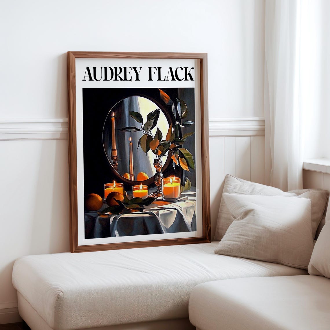 Audrey Flack Round Mirror Candles Oranges Night Still Life Poster