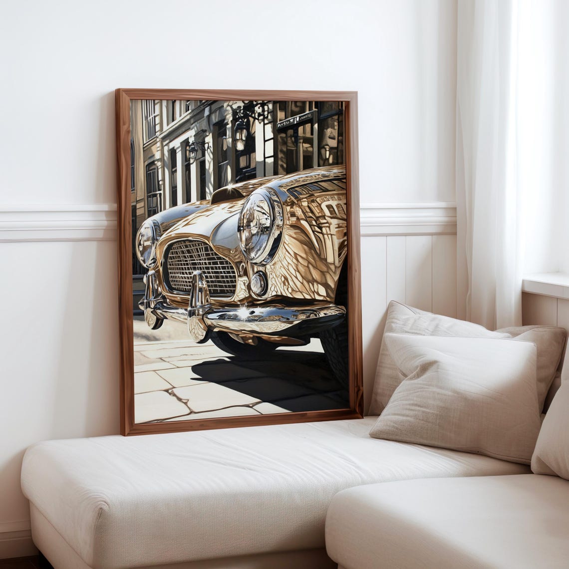 Chrome Vintage Coupe Front Wire Wheels Mesh Grille Auto Poster