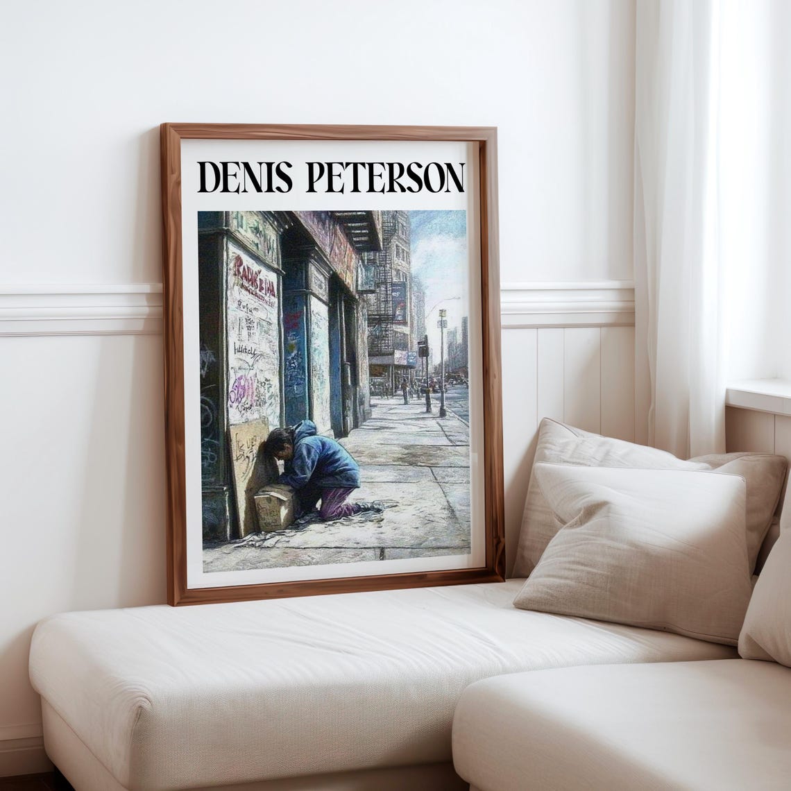 Denis Peterson NYC Sidewalk Crouching Figure Graffiti Wall Art Poster