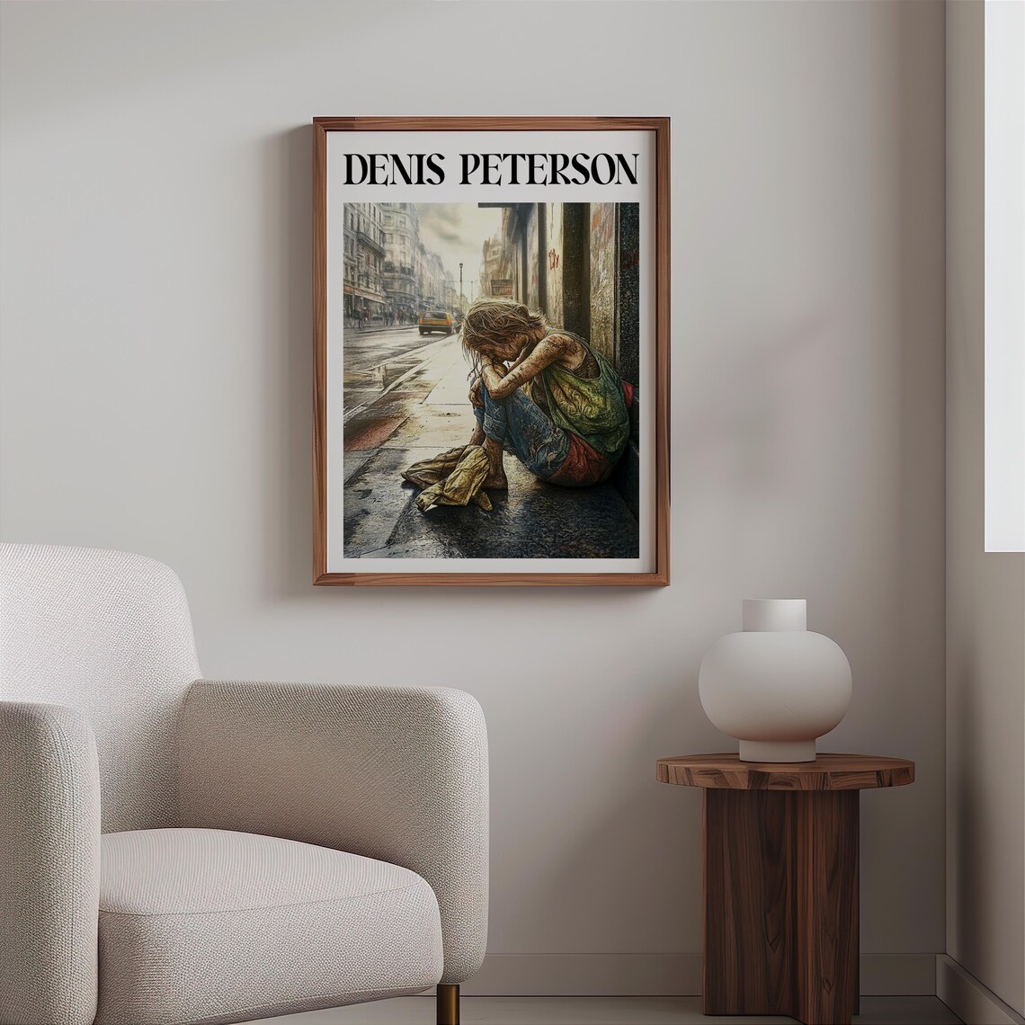 Denis Peterson Woman Seated Wet Sidewalk Rainy City Street Art Poster - Image 2