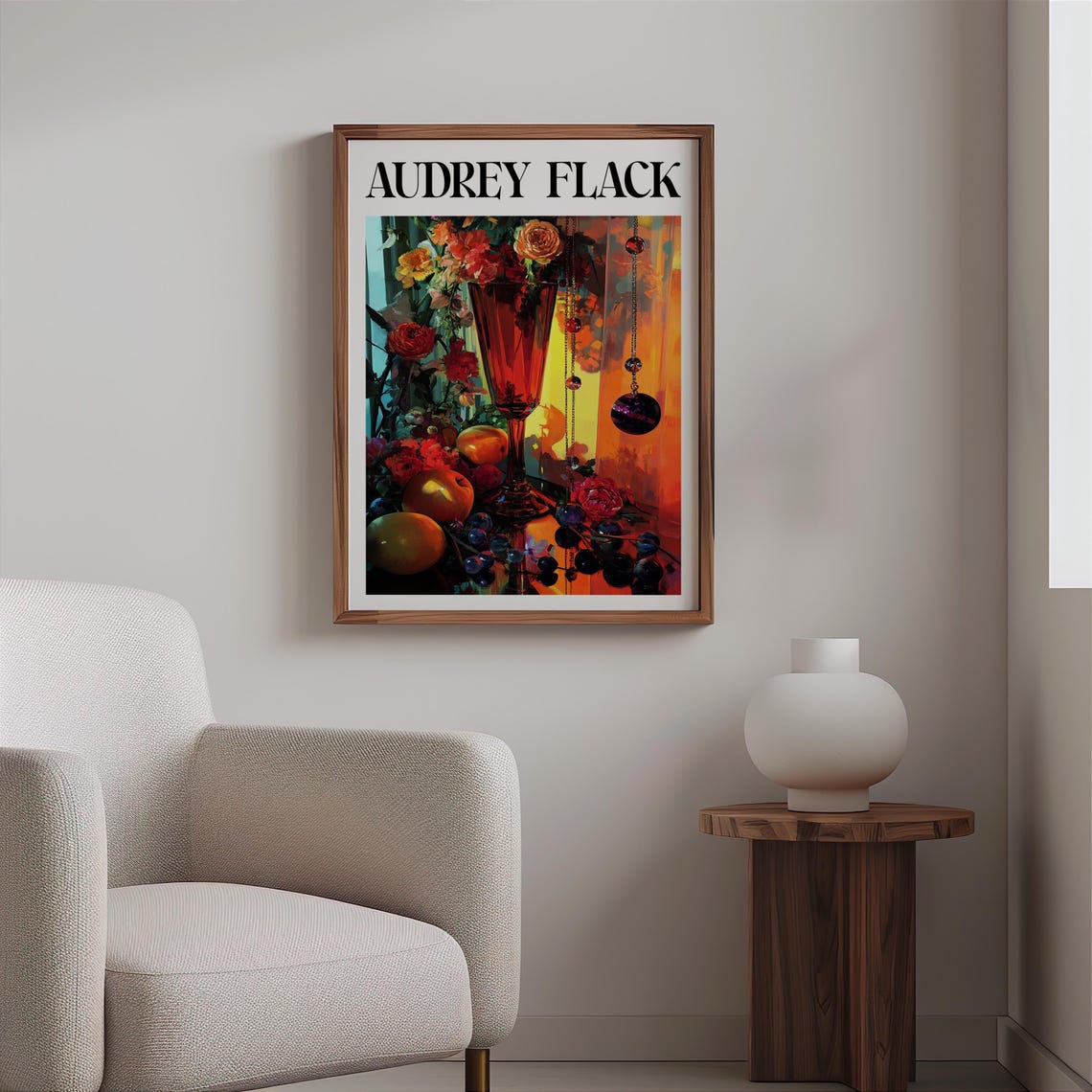 Audrey Flack Red Vase Roses Chains Ornaments Fruit Still Life Print - Image 2