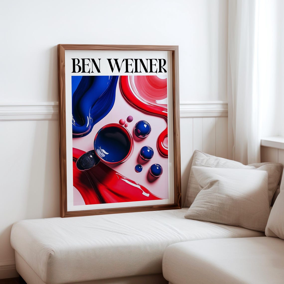 Ben Weiner Inspired Red Blue Paint Drips Glossy Spheres Art Print