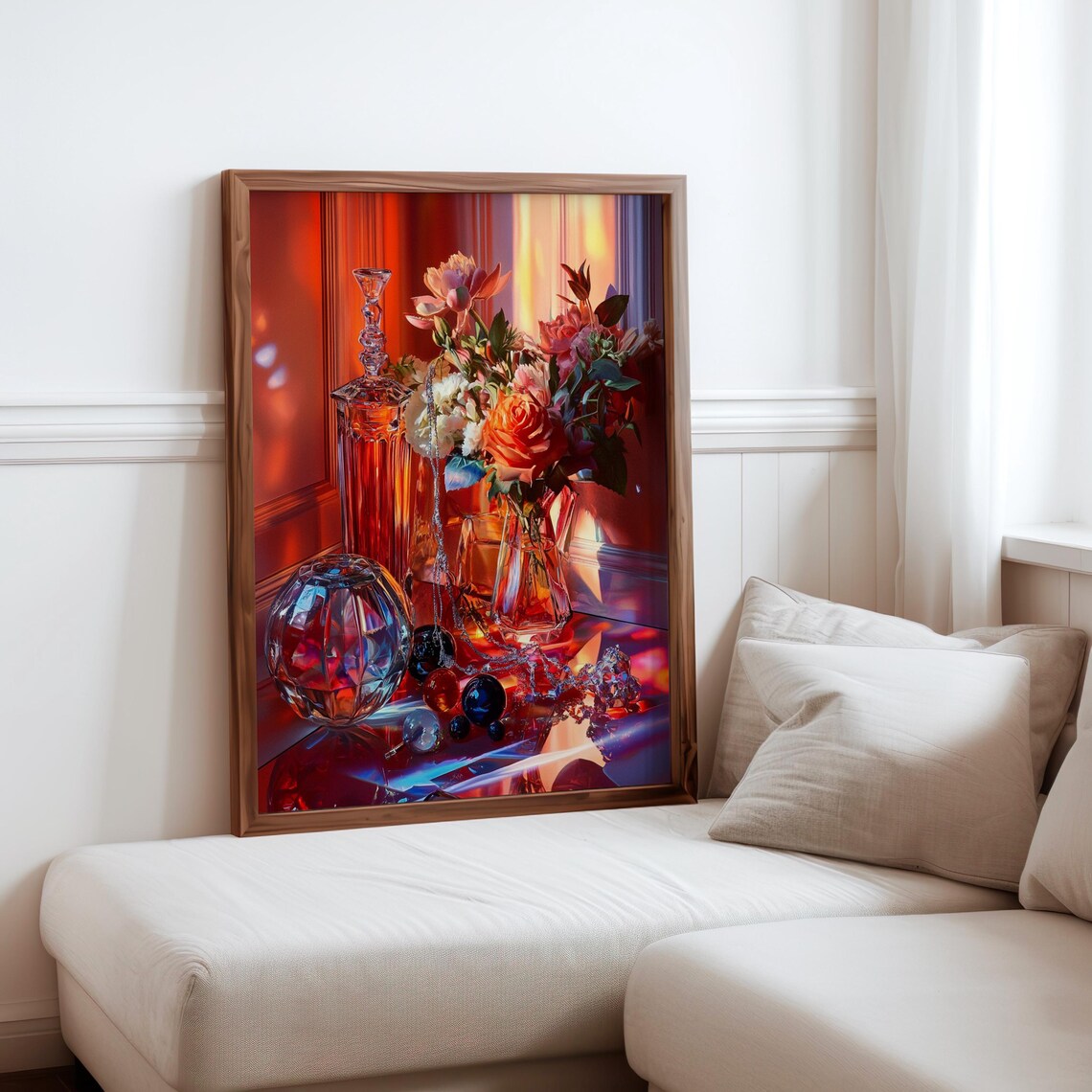 Tall Red Glass Decanter Roses Crystal Ball Still Life Art Print