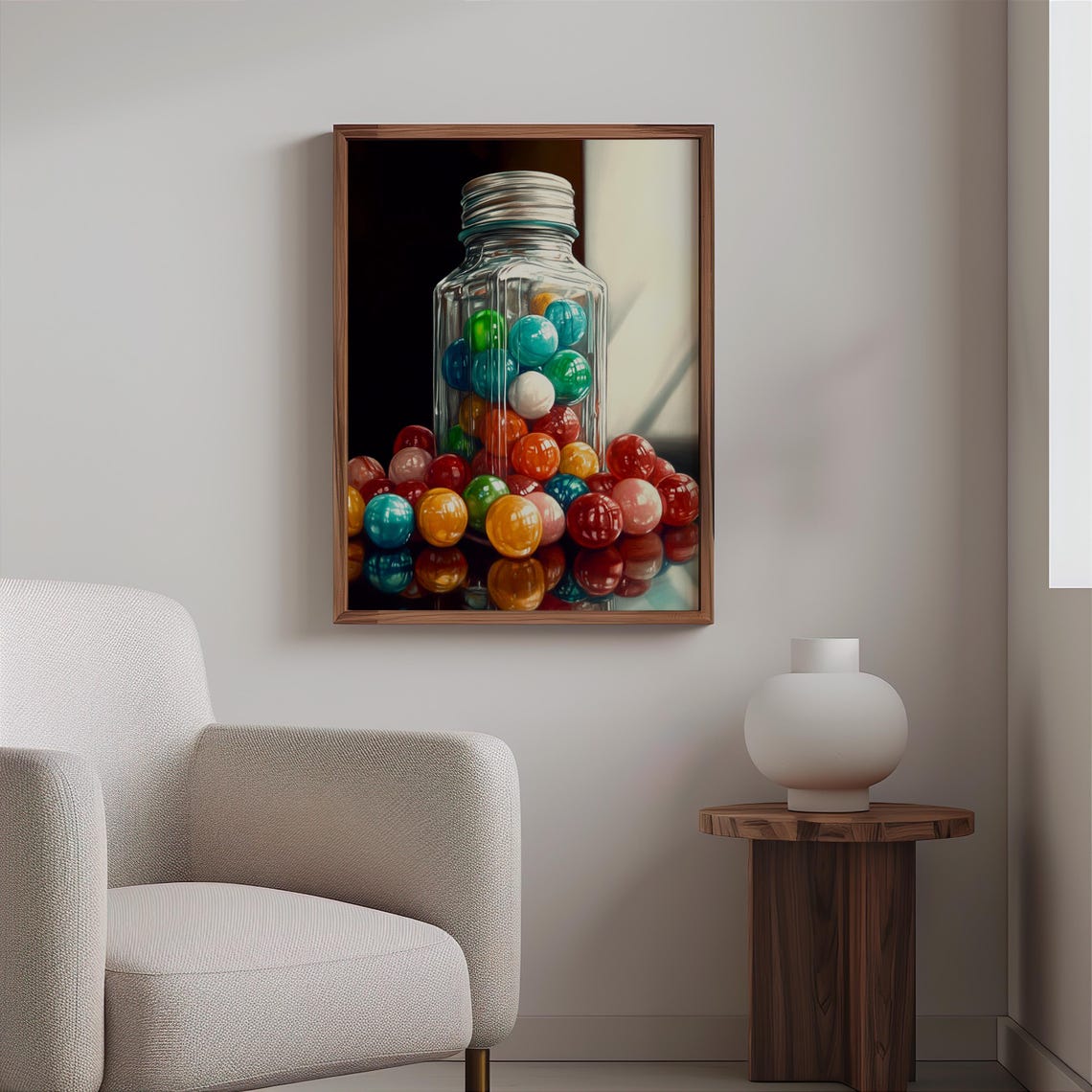 Candy Jar Metal Lid Gumballs Spilling Over Dark Reflective Poster - Image 2