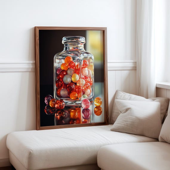 Charles Bell Inspired Photorealism Poster Vintage Gumball Print Colourful Retro Sweetshop Hyper Realistic Candy Machine 1980s