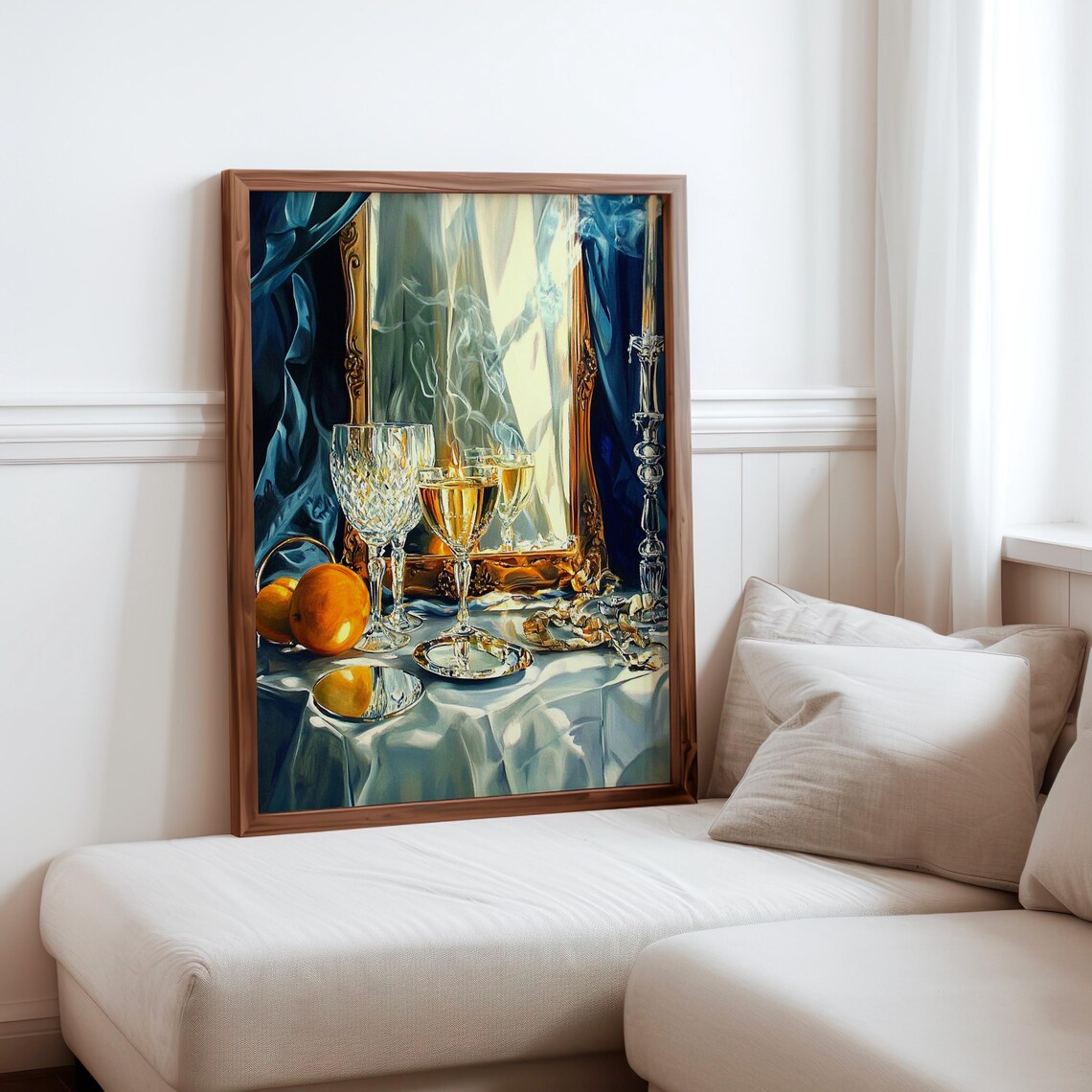 Crystal Wine Glasses and Oranges Classic Still Life Art Poster