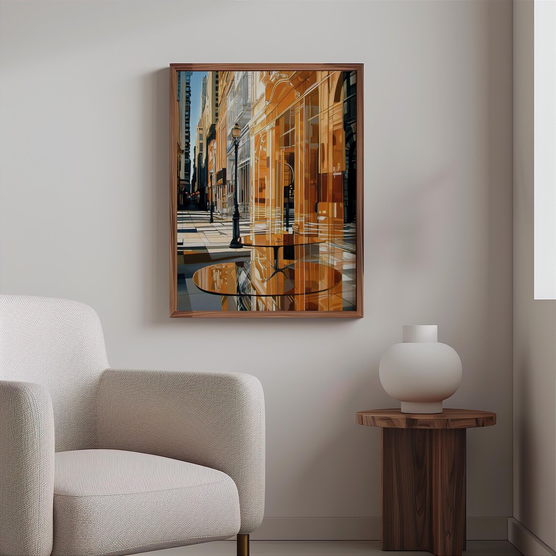 Photorealistic Golden City Street Mirrored Glass Facade Urban Poster - Image 2