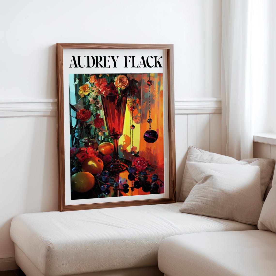 Audrey Flack Red Vase Roses Chains Ornaments Fruit Still Life Print