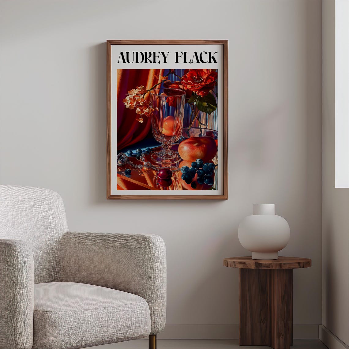 Audrey Flack Crystal Vase Roses Apples Blue Grapes Still Life Print - Image 2