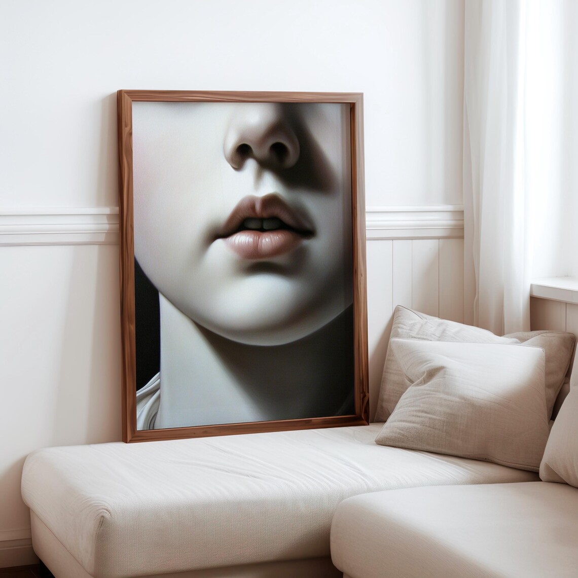 Extreme Close Up Lips and Chin Pale Skin Glossy Photoreal Print
