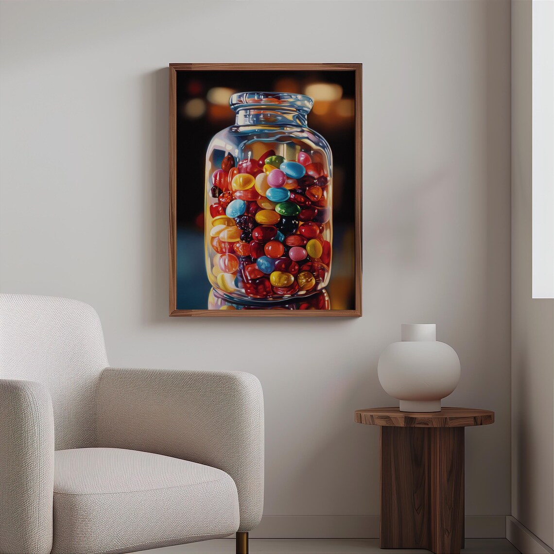 Rainbow Jelly Beans Glass Jar Dark Background Still Life Poster - Image 2
