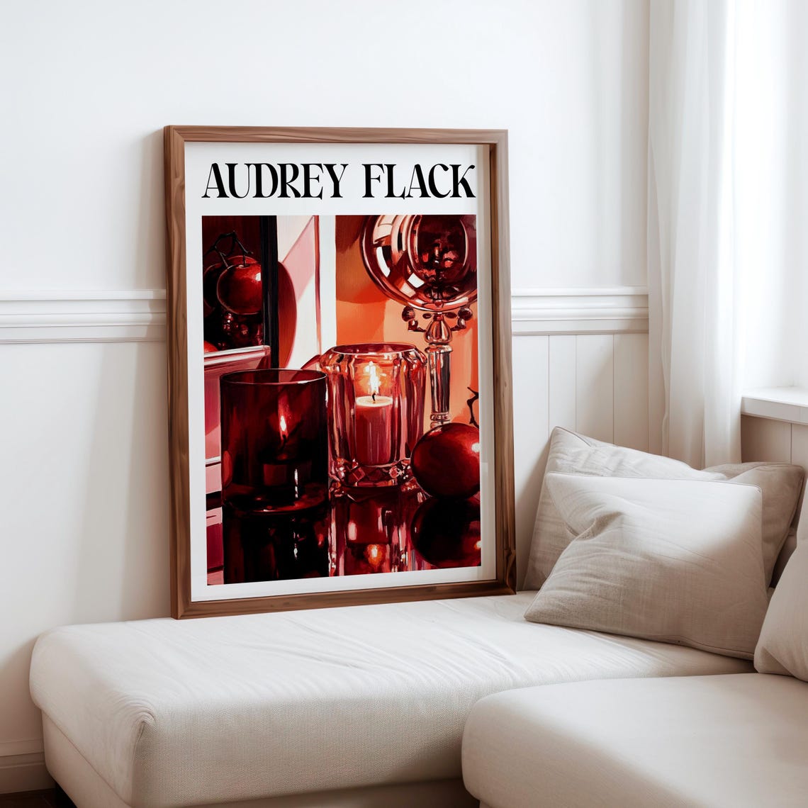 Audrey Flack Inspired Crimson Glass Candle Apple Reflective Poster