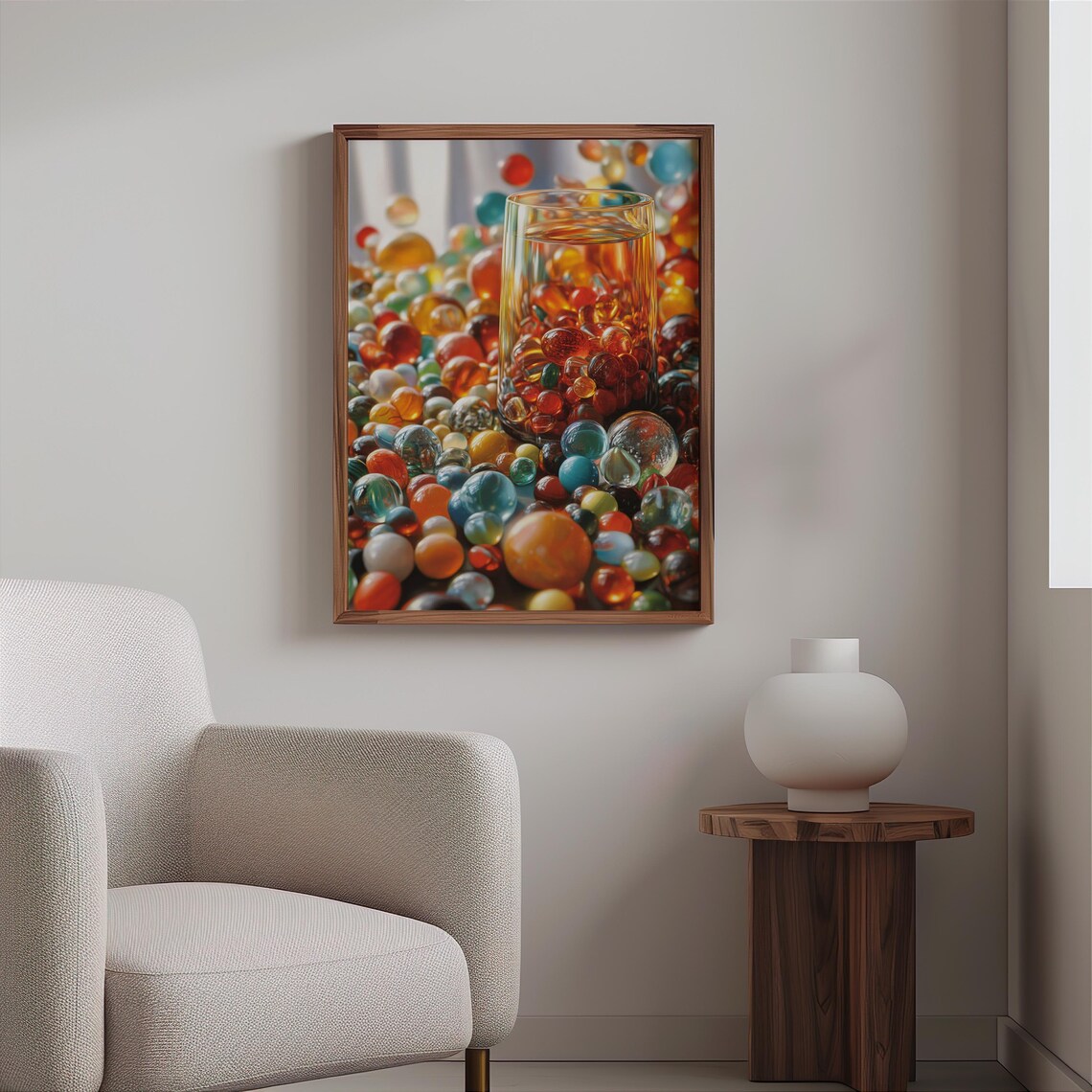 Glass Tumbler Amber Drink Marbles Candy Store Photorealism Poster - Image 2