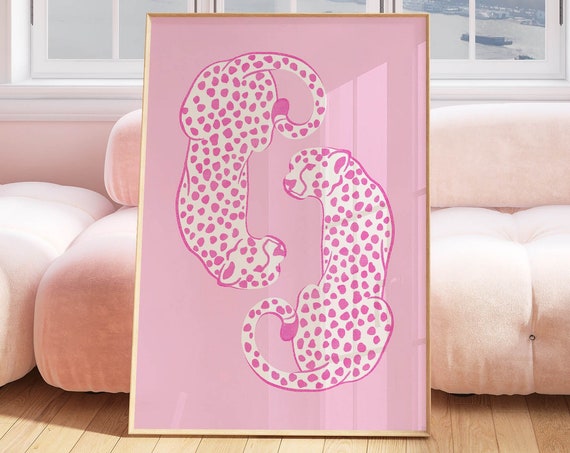 Cheetahs Light Pink Preppy Wall Art Print