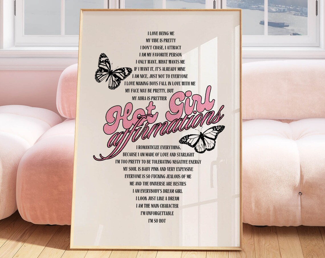 Hot Girl Affirmations Self Love Pink Butterfly Daily Quotes Poster