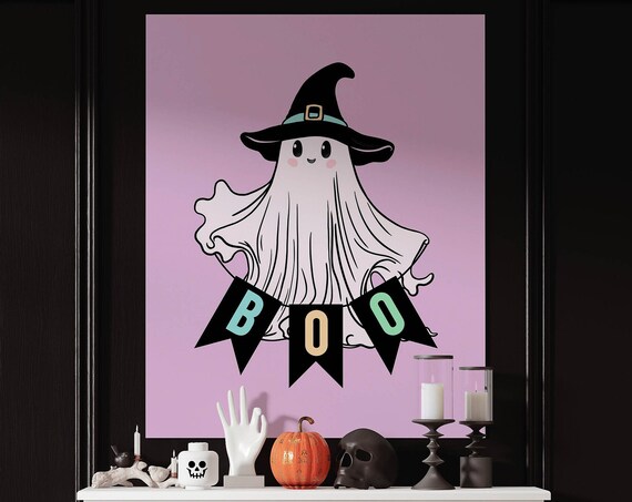 Cute Ghost Art Print Halloween Decoration Printable Funny Halloween Wall Art Cute Halloween Ghost Decor Pastel Halloween Party Wall Decor