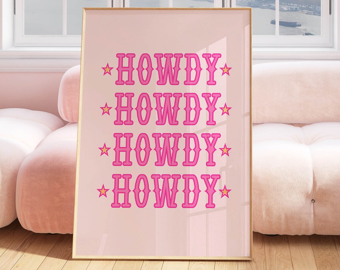 Howdy Cowgirl Poster, Pink Western Apartment Decor
