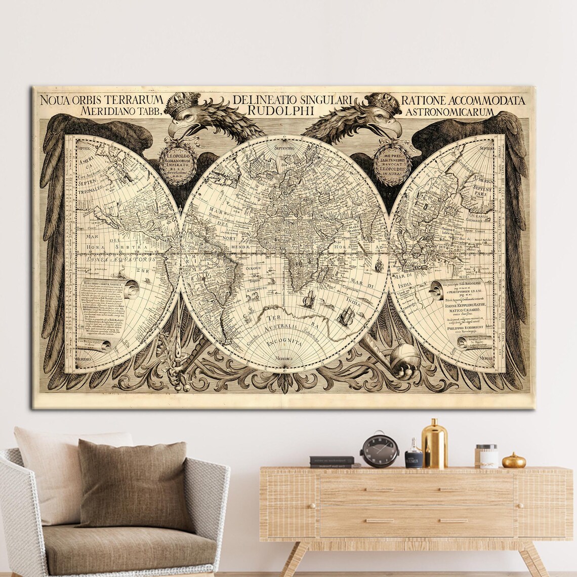 Vintage World Map Poster, Classroom School Art