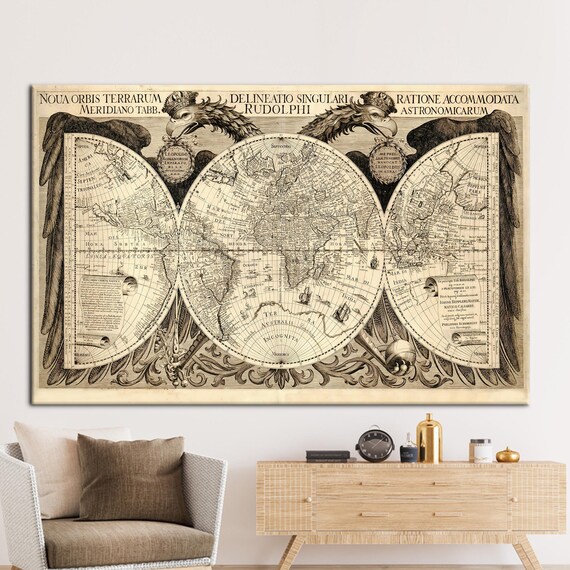 Vintage World Map Poster, Classroom School Art