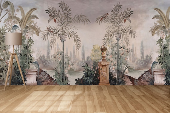 Panoramic Wall Decor Landscape Painting Bird Garden Print Botanical Art View Wallpaper