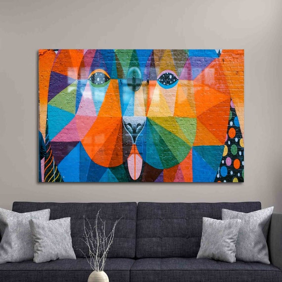 Glass Wall Decor Art Colorful Dog Abstract Graffiti