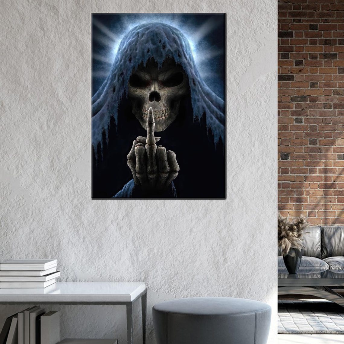 Middle Finger Wall Hangings Satanic Demon Canvas Print Modern Poster Skull Baby Gift Personalized