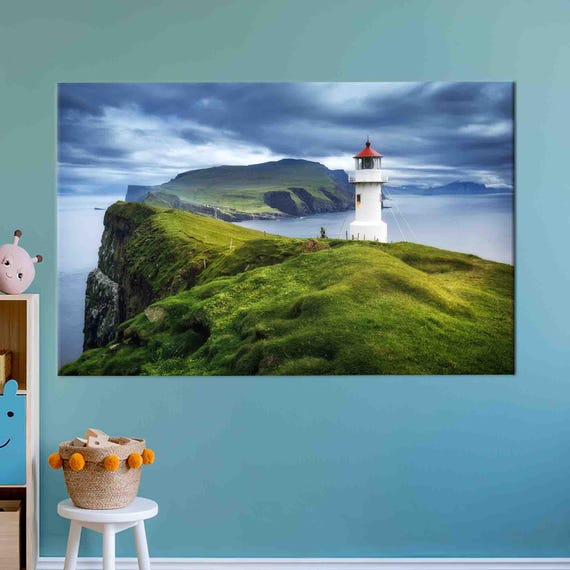 Faroe Islands View Canvas Decor Mykines Lighthouse Wall 3d Floating Frame